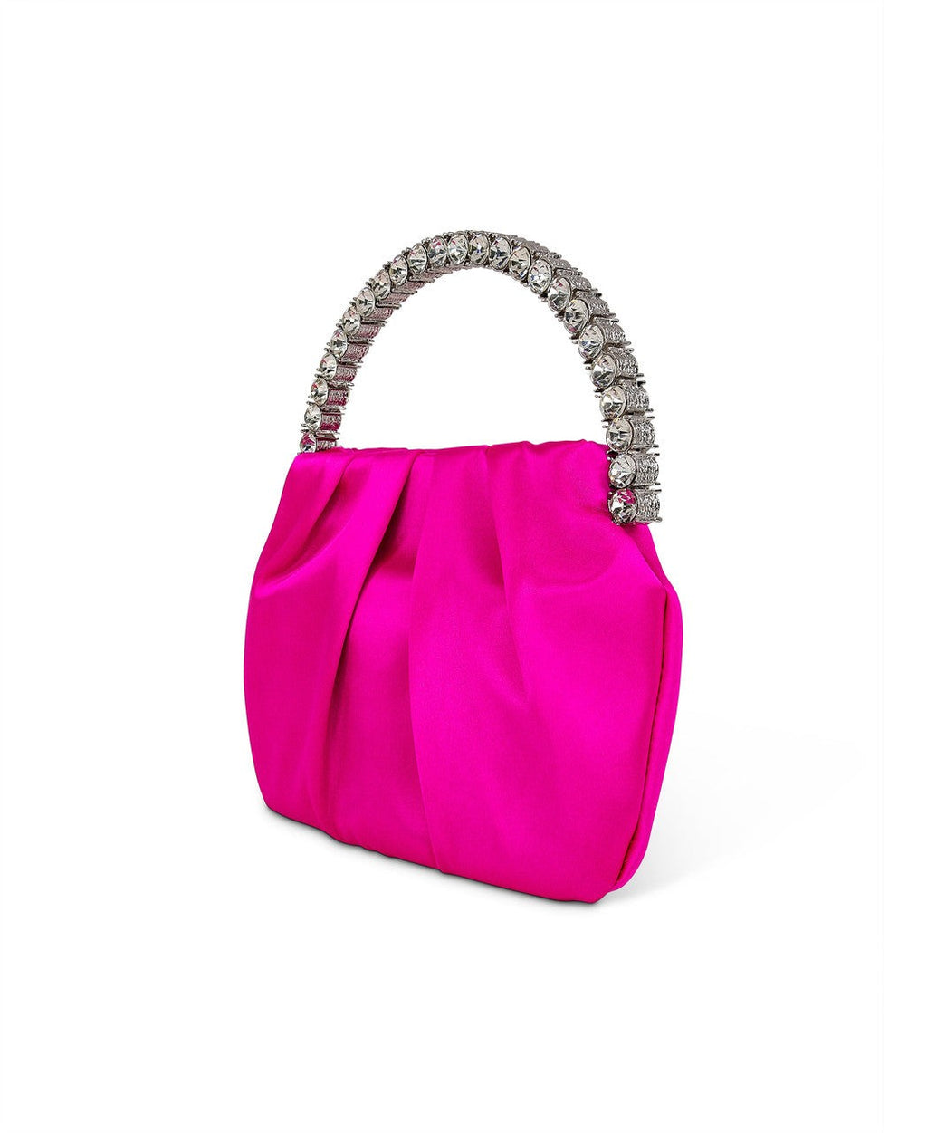 Audrey Pleated Satin Pouch with Halfmoon Crystal Handle
