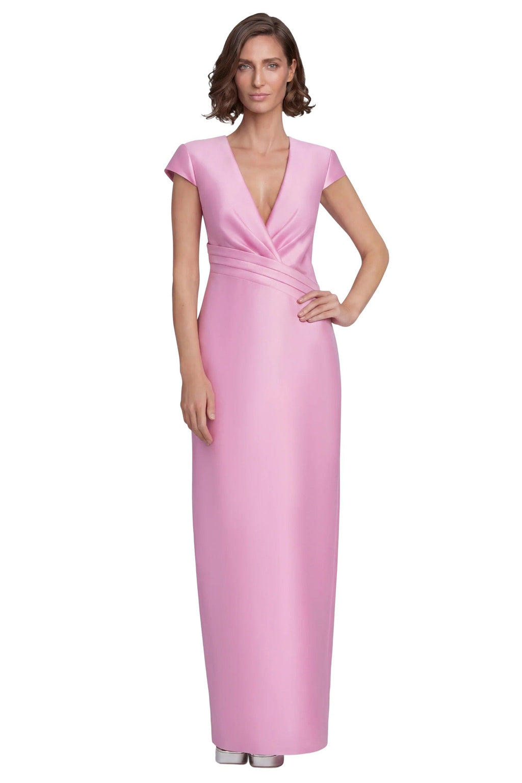 Cap Sleeve V-Neck Column Gown