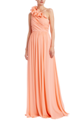 Ruffle One-Shoulder Pleated Evening Gown
