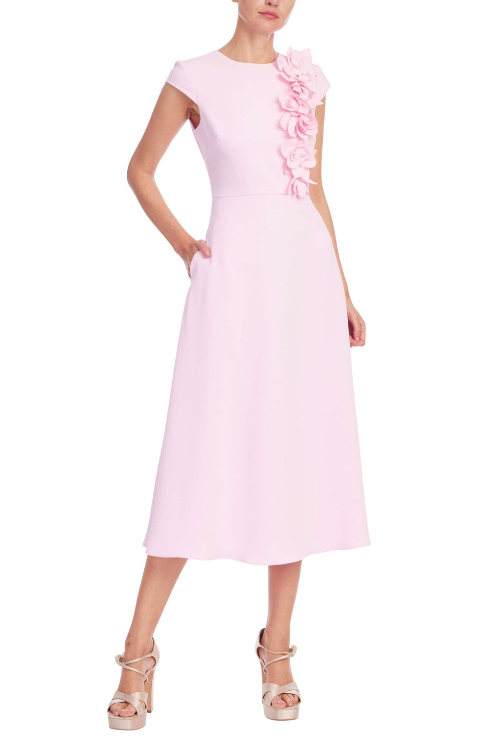 Floral Applique Cap sleeve Midi Dress