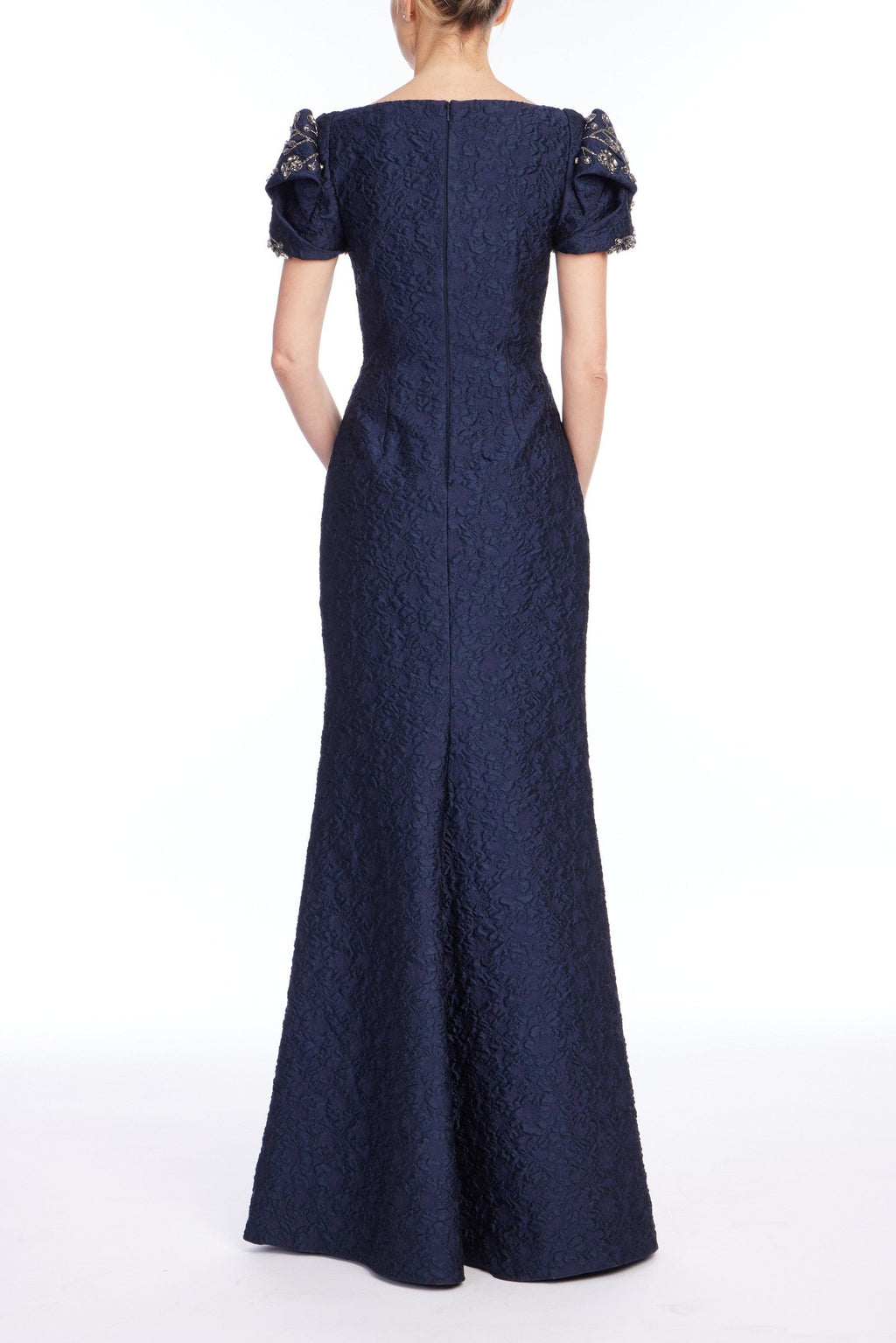 Knot-Sleeve Jacquard Mermaid Gown